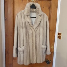 Beautiful Mink Coat Off White Grey Tones Size 14 -16 Exc Cond Made In GB Vintage