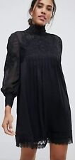-Ted Baker Anneah High Neck Lace Tunic Mini Dress Size 2 UK 10 Black perfect con