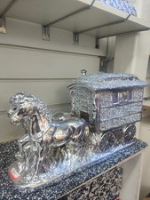 WAGON WITH 2 HORSES GYPSY BLING CRUSHED DIAMOND CARRIAGE ORNAMENT SHELF SITTER