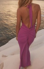 ZARA VIOLET PURPLE GATHERED BACKLESS BODYCON MAXI DRESS SIZE S  5039/427