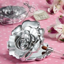 Stunning Silver Rose Compact Mirror