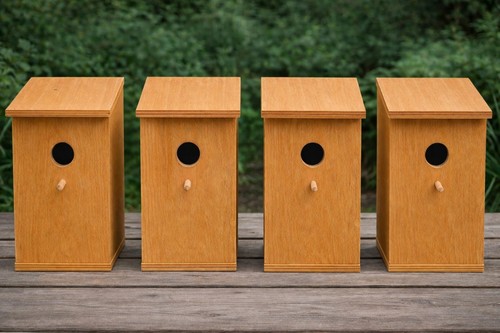 Natural wooden bird houses - 4x,