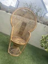 Original 1970’s Vintage Peacock Wicker Chair High Back Lot 2