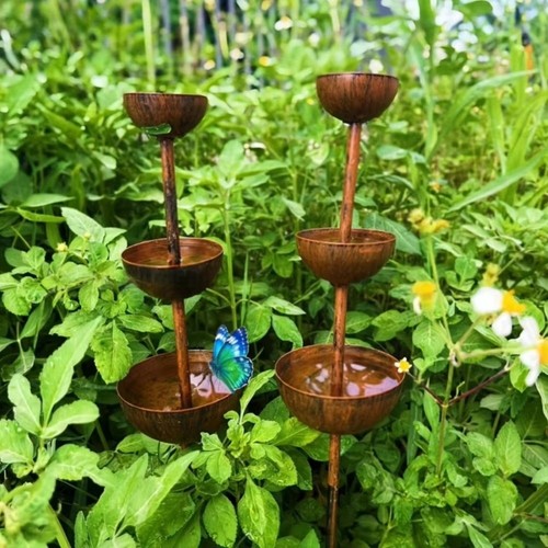 Rusted metal bird bath tier - bath, 3-tier