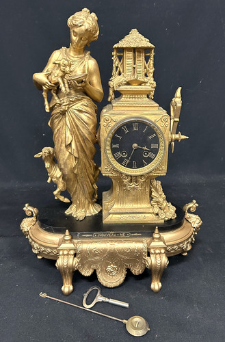 Antique french clock lady - antique,