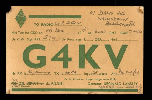 Qsl card radio uk g4kv - radio,