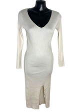 New Look Midi Dress Women's UK Size 6 Petite Ivory Ribbed  Bodycon