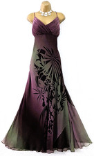 MONSOON Purple Green Chiffon Silk Maxi Dress Sz 14 Festive Evening Party Gown