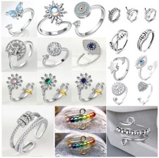 Unisex Adjustable Anti Anxiety Rings Silver Anxiety Relief Spinning Fidget Ring