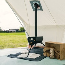 Bell Tent Wood Burning Stove-Glass Door Panel - Free Bag & Heat Resistant Gloves