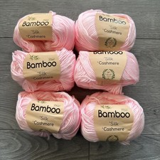 6 x Bamboo Silk Cashmere 50g Balls of Wool Yarn - Pink - New