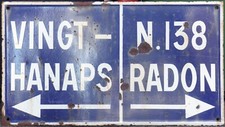 Old enamel French road sign traffic direction N138 Vingt - Hanaps Radon Alencon