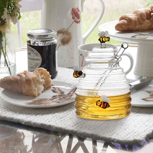 Glass honey jar with dipper - honey,