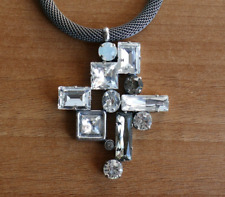 Bulatti Rhinestone Pendant Necklace Adjustable Antiqued Silver Tone/Pewter