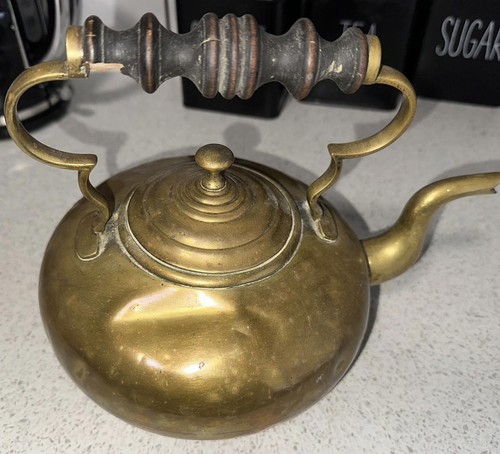 Antique brass tea kettle - brass,