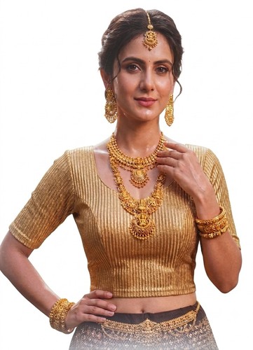 Gold stretchable saree blouse - gold,