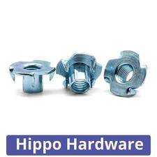 M6 (6mm) Four Pronged T Nuts Threaded Inserts Captive for Wood Furniture