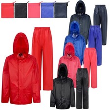 Childs Waterproof Suit Jacket + Trousers Rain Set Kids Childrens Boys Girls Hood