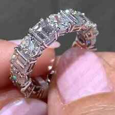 4.25 TCW Emerald & Oval Cut Moissanite Eternity Wedding Band Ring 9K White Gold
