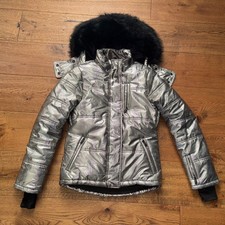 Ladies Topshop Sno Ski Jacket. Silver Size 6. Faux Fur hood. Good condition. 