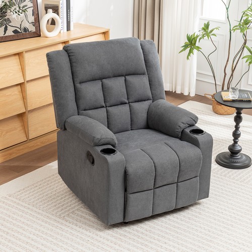 Grey recliner manual fabric - recliner,