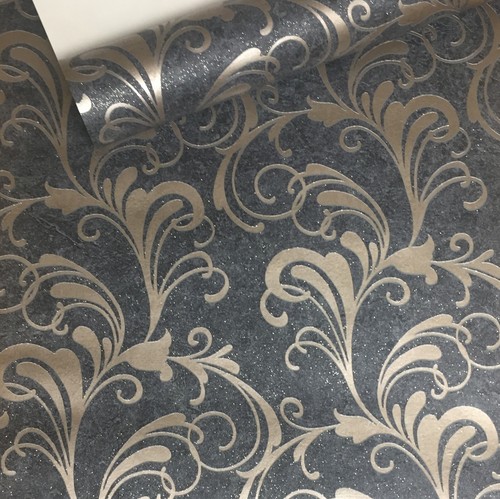 Damask gold charcoal - gold, black
