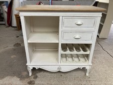 Vintage Retro Style White Kitchen Cabinet Cupboard with 2 Drawers & Wine Rack