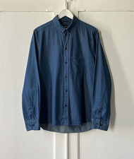 ALBAM COUSTEAU SHIRT BUTTON DOWN ITALIAN CHAMBRAY INDIGO COTTON SIZE 1 / S