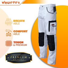 Mens Painters White Work Trousers With Cargo & Knee pad Pockets Decorators Pants