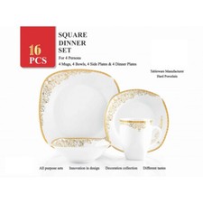 16pc Square Gold Dinner Set