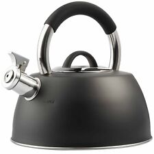 VonShef Black Stovetop Kettle, Stainless Steel Retro Style Whistling Kettle