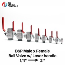 BSPP Brass Ball Valve with Red Lever Handle - Male x Female - Full Bore - 25 BAR
