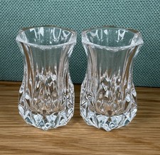 Pair Of Cristal D’arque French 24% 8x5cm Clear Cut Glass Hexagonal Bud Vases
