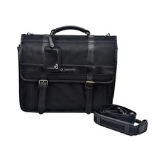 Samsonite Black Leather Mix Travel Laptop Briefcase Shoulder Messenger Bag