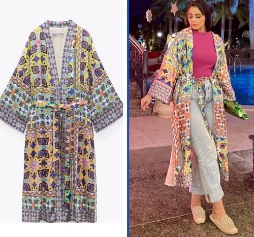 Zara faux silk kimono m - faux, uk