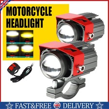 2x 12V LED Fog Spot Lights Round Dual-Colour Motorcycle Headlight Lamp w/ Switch