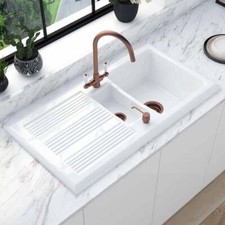 Astini Canterbury 1.0 & 1.5 White Ceramic Kitchen Sink Colour Match Waste & Tap