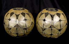 Vintage Butterfly design pale yellow Capiz shell light shades X2.