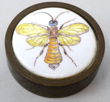 Stuart Houghton Brass Paperweight With Ceramic Inset Moth Design Solid Brass