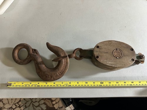 Vintage wood block and - wood, tackle