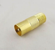 Golden F Female Jack to TV PAL Male Plug Straight Coaxial RF Connector Adapter