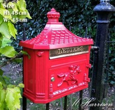Post Box Victorian style Cast Aluminium wall mounted post Box in Red, Mailbox