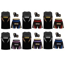 UK Boys Sequin Applique Boxing Costume Vest and MMA Kickboxing Shorts Gloves Set