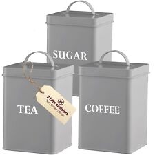 Tea Coffee Sugar Canisters Vintage Set Of 3 Grey Kitchen Storage Jars Pot Set