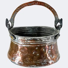 Antique Copper Plated Handled Cauldron Pot Fireplace Herb Basket Cooking Pan