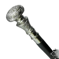 Vintage Antique Walking Cane Wooden Walking Stick Silver Brass Handle Knob Gift
