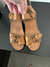 VINTAGE TOPSHOP TAN FULL LEATHER CLOG WOODEN SANDAL SIZE 4 UK BNWT RRP £40 
