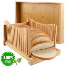 UK Bamboo Bread Slicer Guide Loaf Cutting Size Slicing Wooden Board Holder Fold