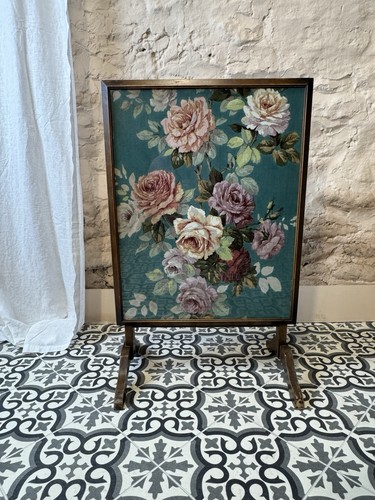 Embroidered fire screen wooden - fire,