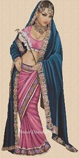  Elegant Lady Indian Costume Lady Cross stitch chart No 404a FlowerPower37-uk